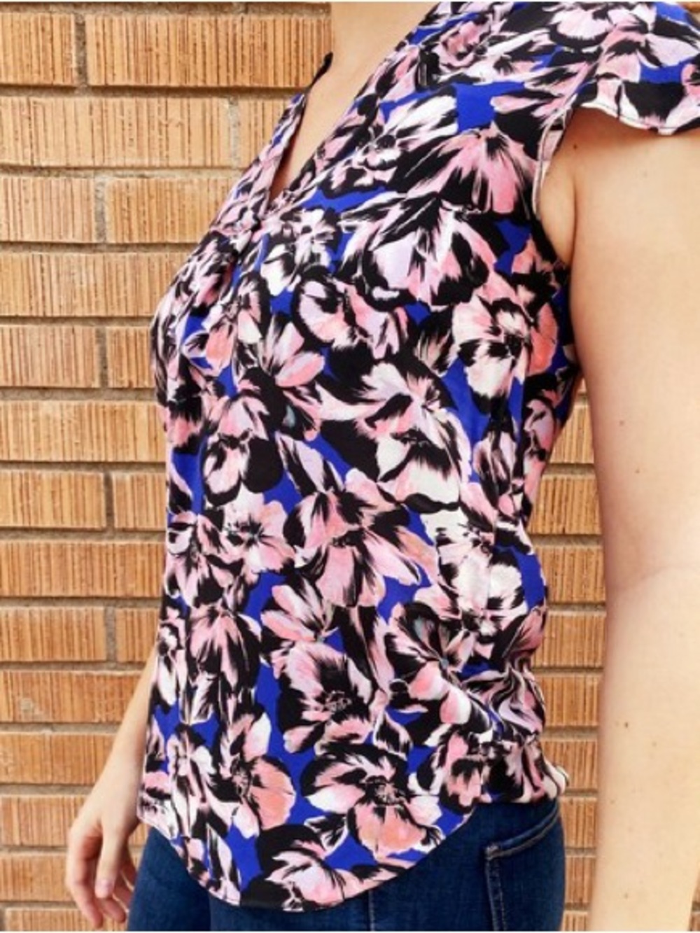J. Crew Pink and Blue Floral Cap-Sleeve Camisole